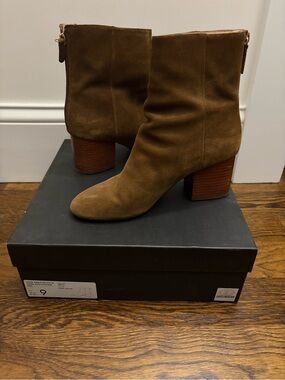 J Crew Women's Suede Mid-Heel Ankle Boots in Dark Pecan 9